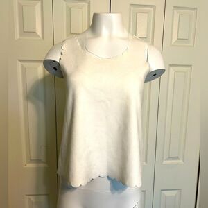 Abbeline South Moon Under Suede Scalloped Hem White Tank Top Size M